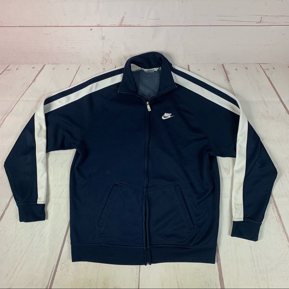 Vintage Y2K Nike Track Jacket Silver Tag Men's Full Zip Size XL Navy Blue White